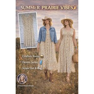 Emma & Michele Prairie Midi Dress Cottagecore Floral Button Front Boho Small